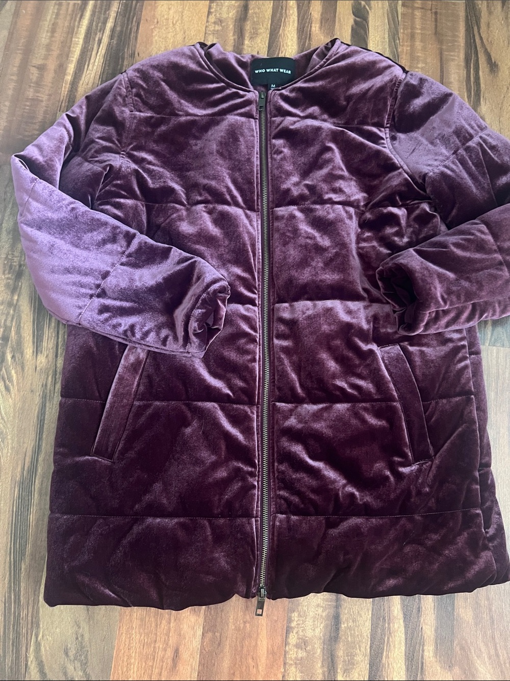 Who What Wear Velvet Quilted Puffer Coat - Plum